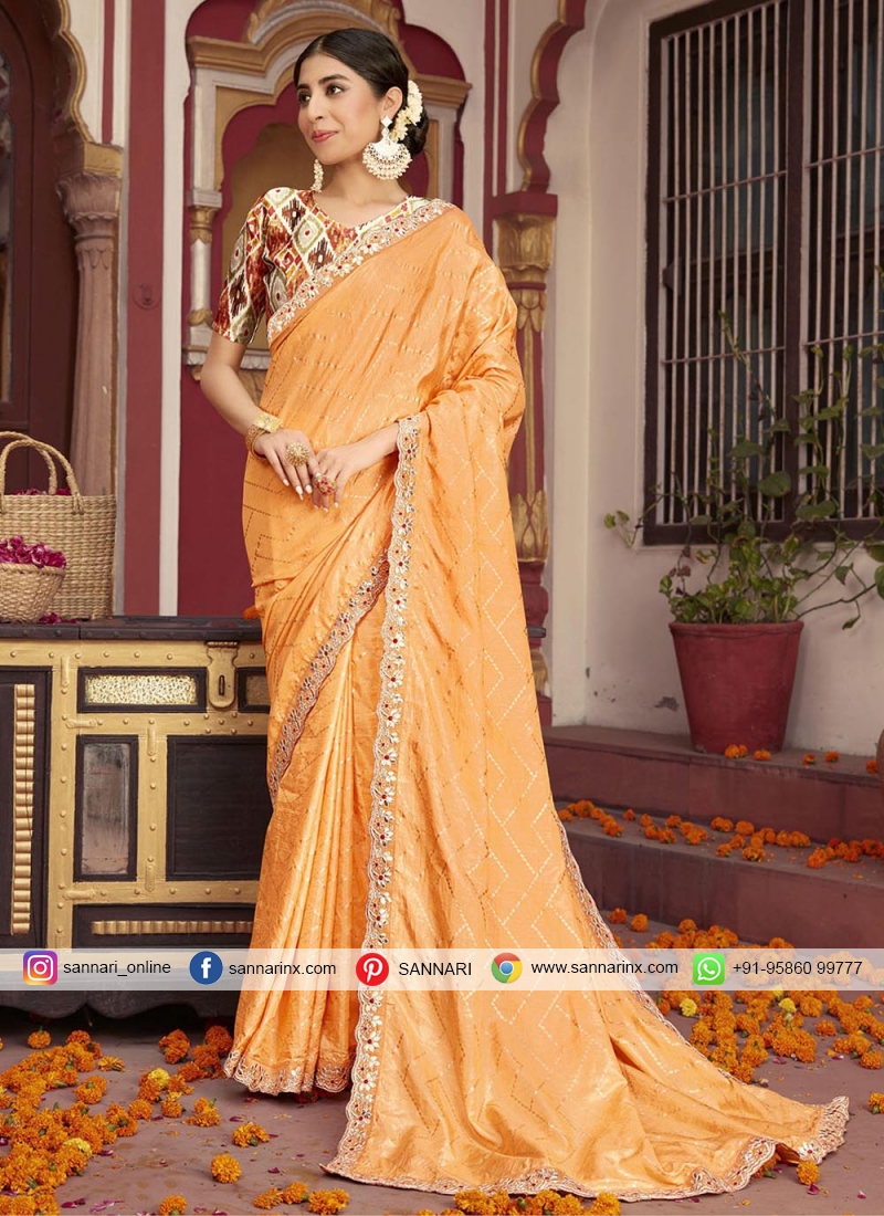 Buy online Orange Art Silk Kanjivaram Saree With Blouse from ethnic wear  for Women by Mimosa for ₹1749 at 65% off | 2023 Limeroad.com