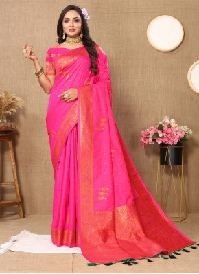 Modern Weaving Pink Silk Contemporary Saree