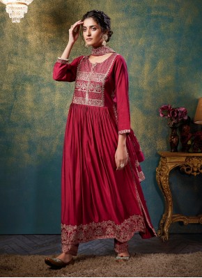 Modish Silk Blend Embroidered Pant Style Suit