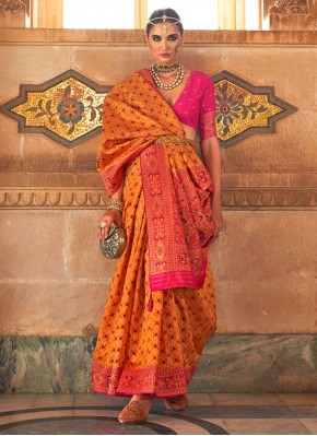 Monumental Orange Weaving Classic Saree