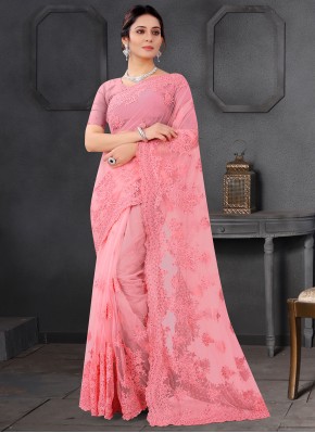 Monumental Pink Embroidered Trendy Saree