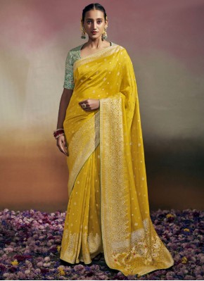 Monumental Resham Yellow Trendy Saree