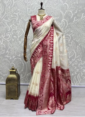 Monumental Silk Off White Classic Saree