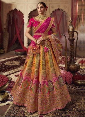 Multi Colour Engagement Banarasi Silk Designer Lehenga Choli