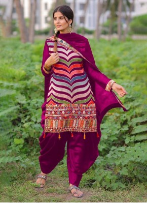 Multi Colour Faux Georgette Embroidered Patiala Salwar Kameez