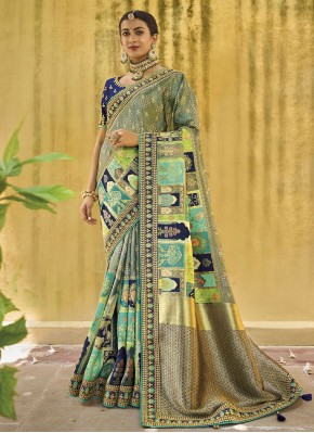 Multi Colour Lace Silk Contemporary Saree