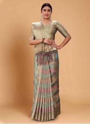 Multi Colour Organza Woven Trendy Saree