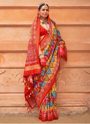 Multi Colour Patola Print Patola Silk  Trendy Saree