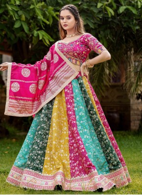 Multi Colour Sequins Satin Readymade Lehenga Choli