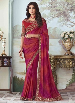 Multi Colour Silk Embroidered Contemporary Style Saree