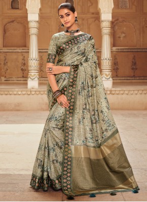 Multi Colour Silk Mehndi Trendy Saree
