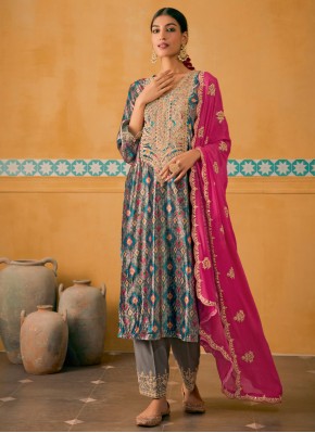 Multi Colour Velvet Embroidered Trendy Salwar Kameez