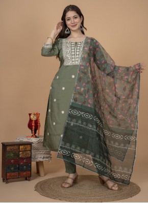Muslin Embroidered Green Readymade Suit