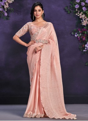 Mystic Peach Thread Crepe Silk Designer Saree
