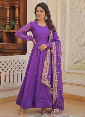 Mystic Silk Plain Purple Trendy Gown