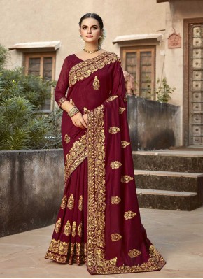 Mystical Embroidered Maroon Saree