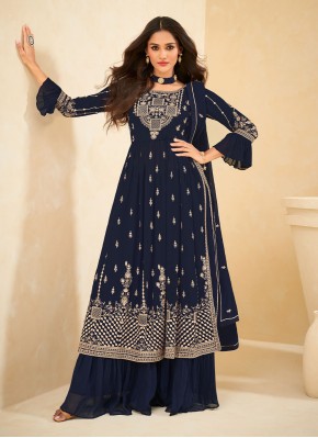 Navy Blue Embroidered Readymade Salwar Suit