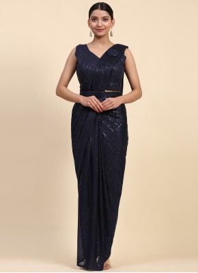Navy Blue Imported Sequins Classic Saree