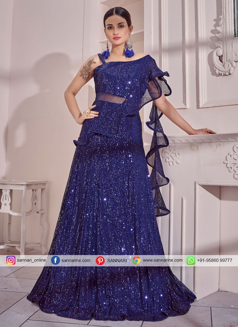 Navy Blue Sequins Gown