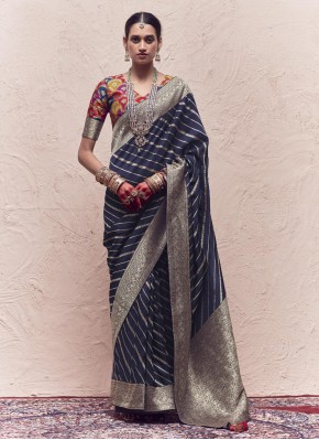 Navy Blue Silk Weaving Designer Saree