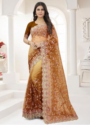 Net Contemporary Style Saree in Mustard
