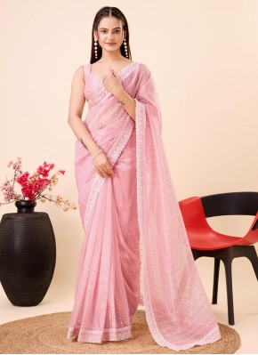 Net Contemporary Style Saree in Rose Pink