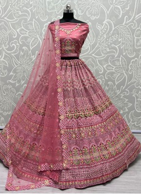 Net Diamond Designer Long Lehenga Choli in Pink