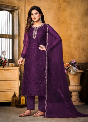 Net Embroidered Trendy Salwar Kameez in Purple