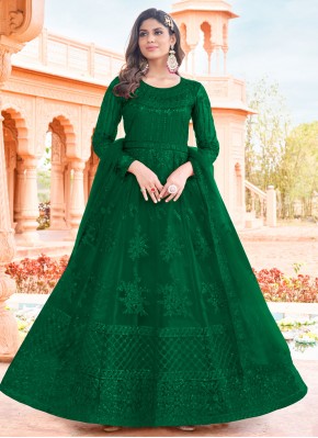 Net Long Length Salwar Suit in Green