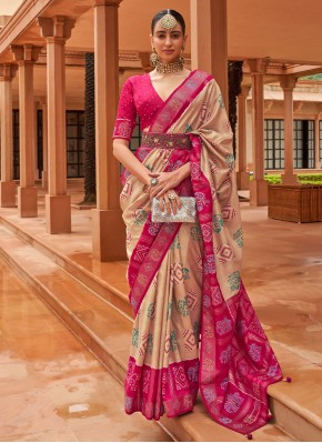Noble Beige Weaving Patola Silk  Contemporary Saree