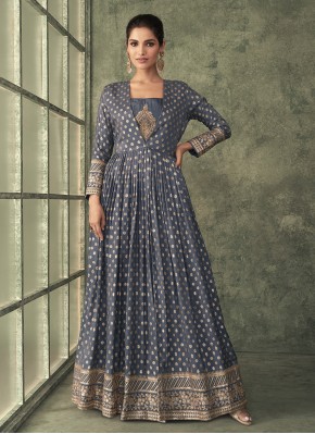 Noble Embroidered Silk Floor Length Gown