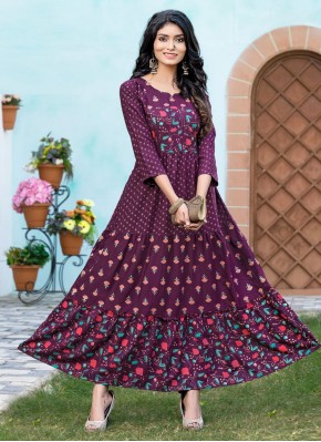 Noble Purple Printed Readymade Gown