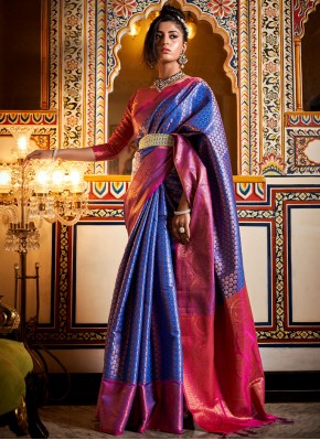 Noble Weaving Blue and Pink Saree