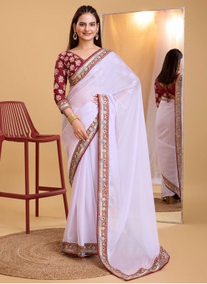 Off White Embroidered Ceremonial Trendy Saree