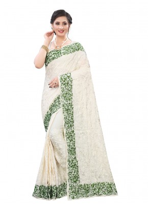 Off White Embroidered Trendy Saree