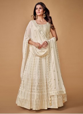 Off White Georgette Engagement Readymade Gown