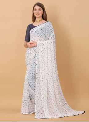 Off White Printed Party Trendy Saree