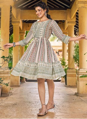 Off White Printed Party Wear Kurti