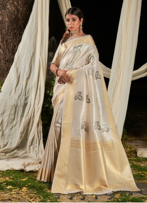 Off White Weaving Linen Classic Saree