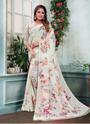 Off White Weight Less Digital Print Contemporary Saree