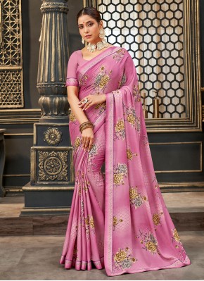 Opulent Fancy Fabric Printed Pink Trendy Saree