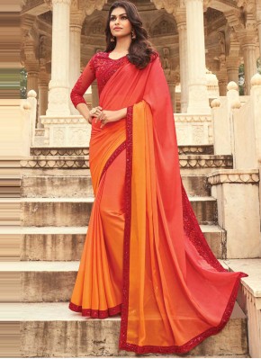 Orange and Red Ceremonial Silk Shaded Saree
