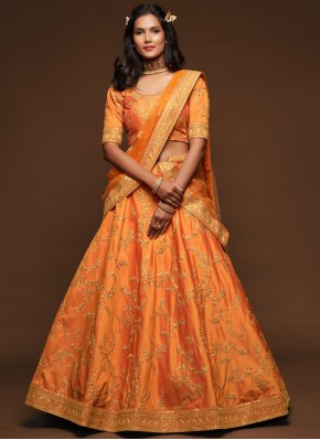 Orange Art Silk Sangeet Lehenga Choli