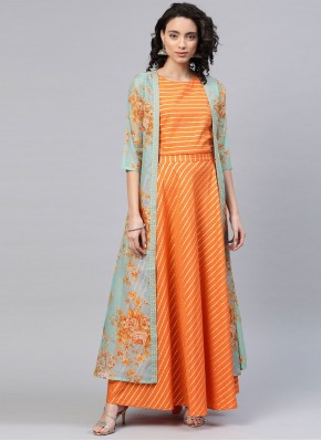 Orange Crepe Silk Printed Designer Kurti