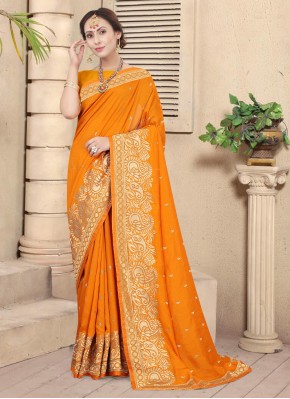 Orange Vichitra Silk Classic Saree
