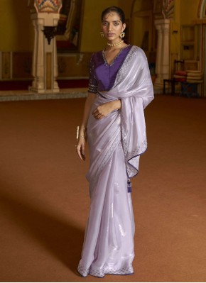 Organza Purple Lace Trendy Saree