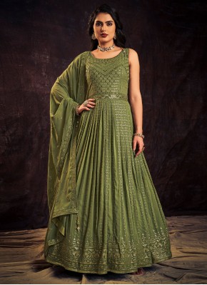 Orphic Green Thread Georgette Designer Gown