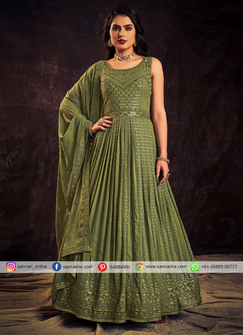 Orphic Green Thread Georgette Designer Gown