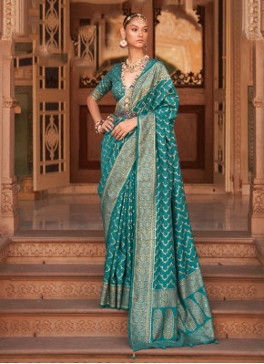 Outstanding Banarasi Silk Woven Turquoise Saree