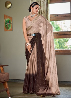 Outstanding Thread Silk Brown Contemporary Saree